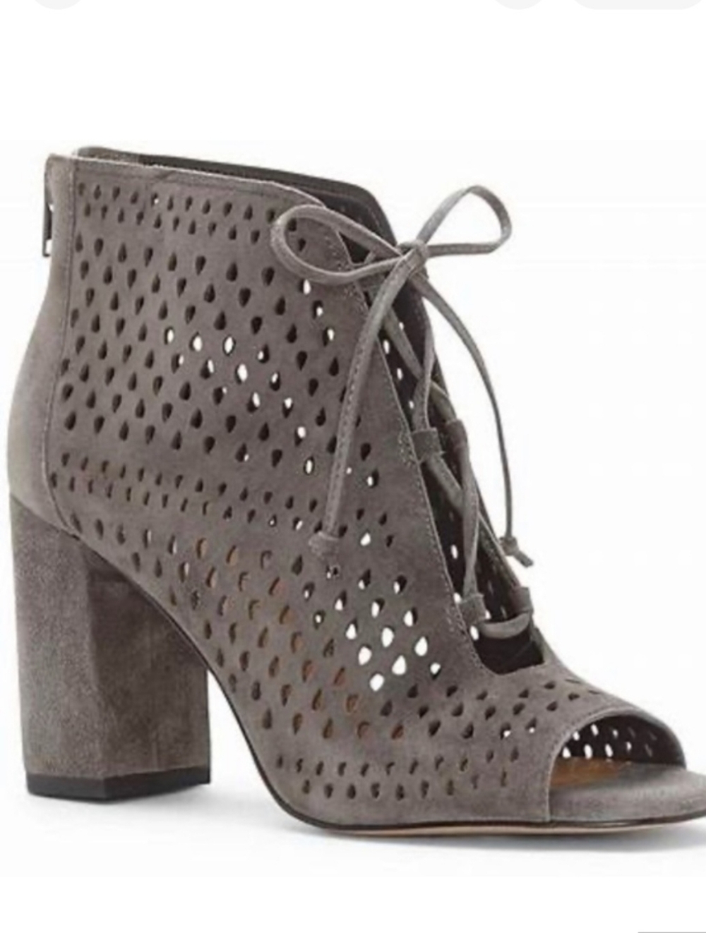 Arturo Chiang Lace-Up Mary Janes Perforated Suede Block Heel Bootie Size 6